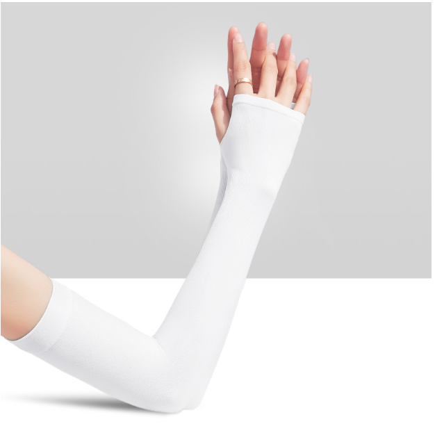 【White】Sunscreen Ice Sleeve Fingerless Sunscreen Hand Sleeve Cool Ice Cuff Arm Sleeve Breathable and Comfortable Hand Cuff Unisex Cool Hand Sleeve