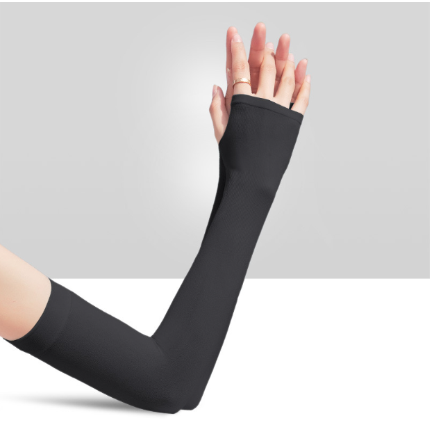 【Black】Sunscreen Ice Sleeve Fingerless Sunscreen Hand Sleeve Cool Ice Sleeve Arm Sleeve Breathable and Comfortable Hand Sleeve Unisex Cool Hand Sleeve