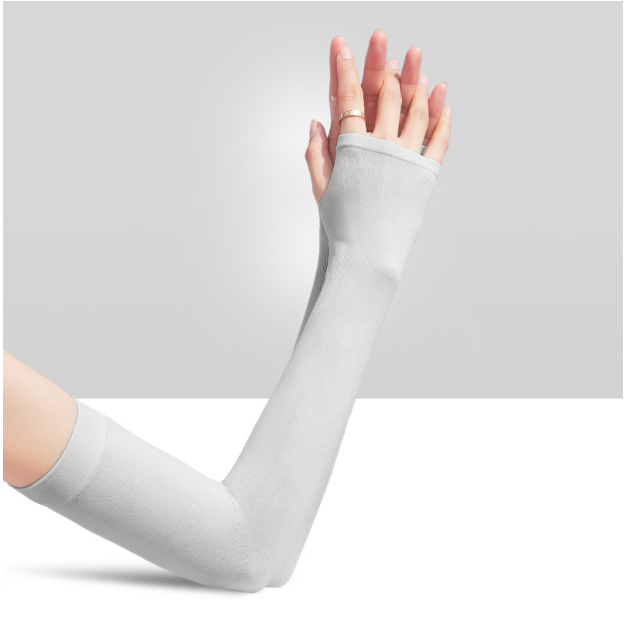 【Gray】Sunscreen Ice Sleeve Fingerless Sunscreen Hand Sleeve Cool Ice Cuff Arm Sleeve Breathable and Comfortable Hand Cuff Unisex Cool Hand Sleeve