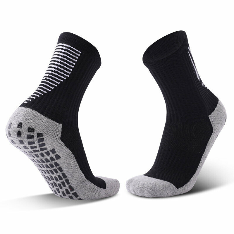 Striped non-slip soccer socks Men's soccer socks training socks Basketball socks Badminton socks Mid-cut sports socks [Black Size Fit-all]