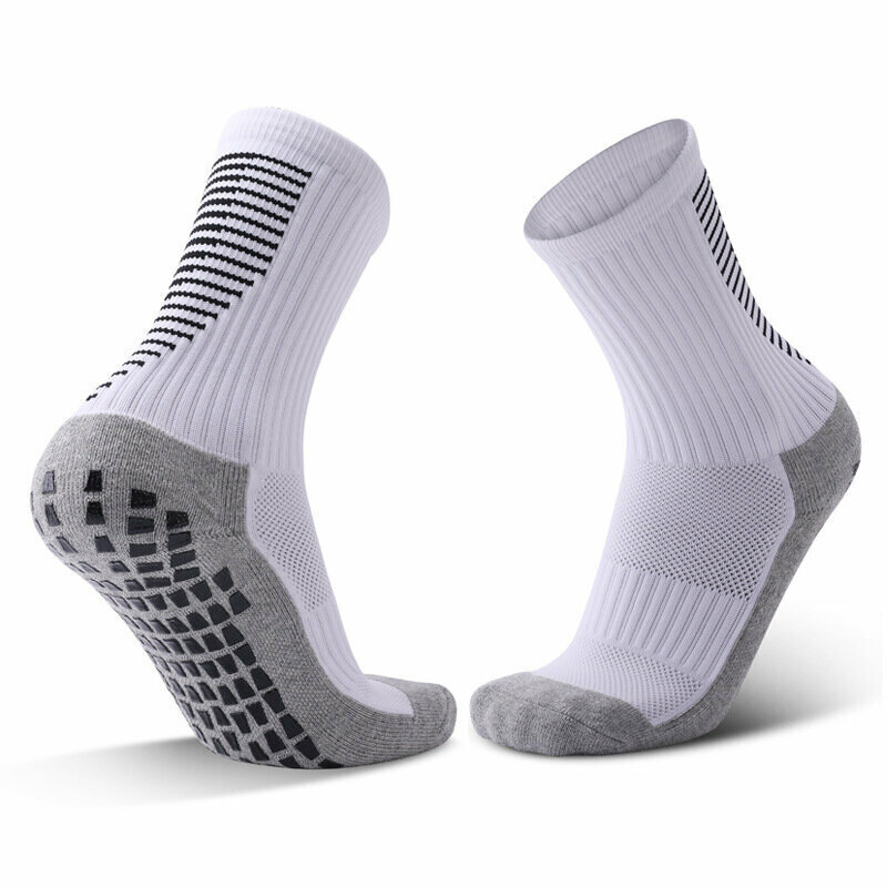 Striped anti-slip soccer socks Men's soccer socks training socks Basketball socks Badminton socks Mid-cut sports socks [white Size one-size]