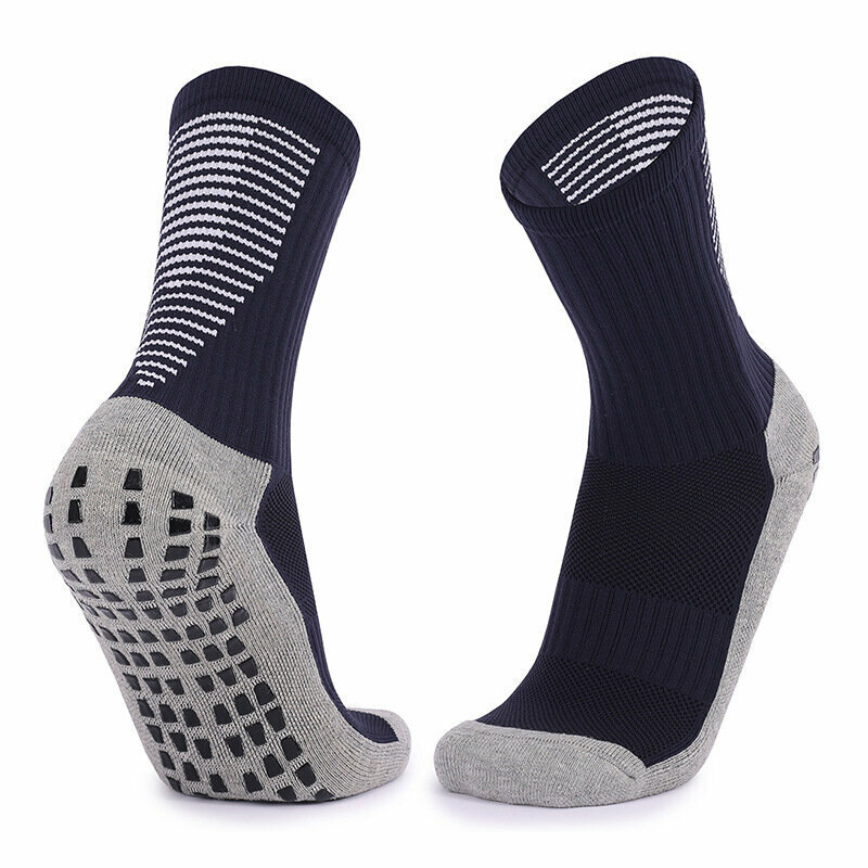 Striped anti-slip soccer socks Men's soccer socks training socks Basketball socks Badminton socks mid-cut sports socks [royal blue One size]
