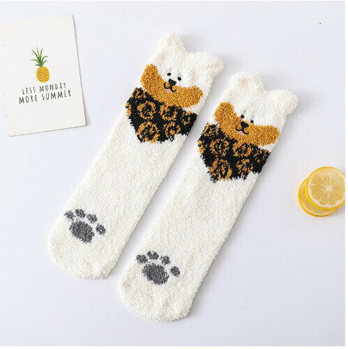 (Pair) cute Shiba Inu socks white