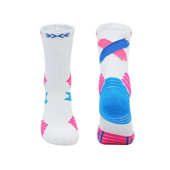 Children's Sports Socks High Slip Socks (YCIA3368 White/Rose Red Youth Size 34-38)