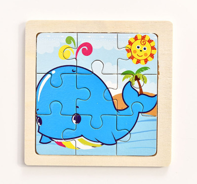 Baby Cartoon Wooden Puzzle Toy (Whale) (Size: 11cm*11cm)