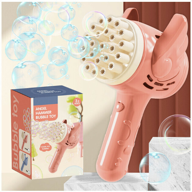 Children's Summer Outdoor Electric Bubble Maker [Angel Bubble Hammer (Pink)]