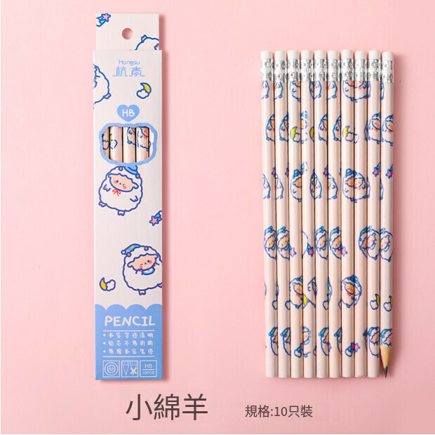 【1 box of 10 pieces】Cartoon box pencil [6# little sheep] Lead core hardness [HB]