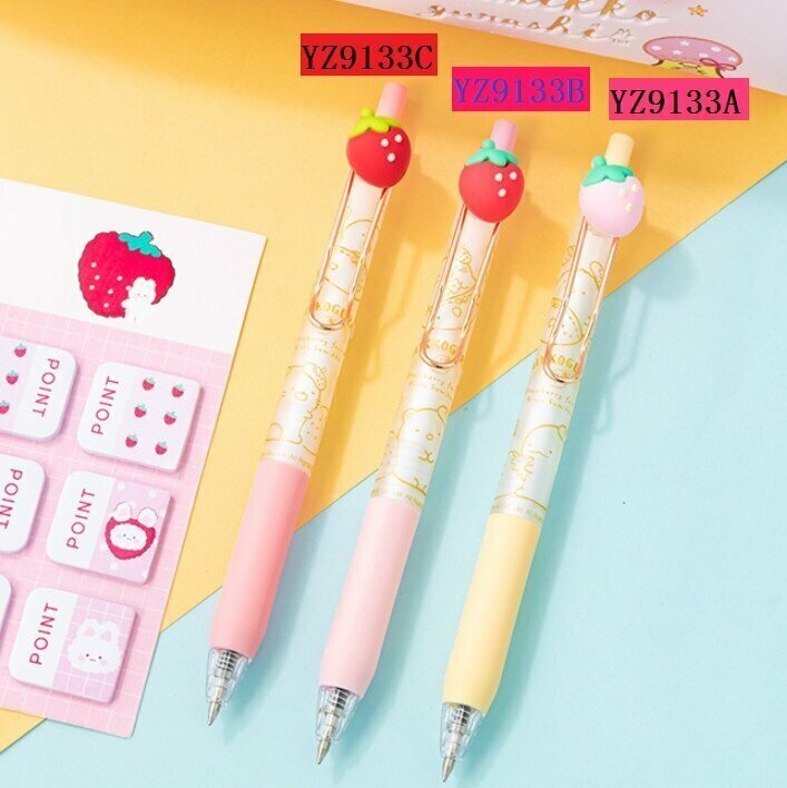 Ballpoint pen - corner creature cute strawberry push-type black pen (one piece) (pink strawberry)