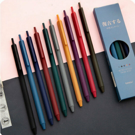 Vintage colored pen, gel pen, ballpoint pen (10 colors)