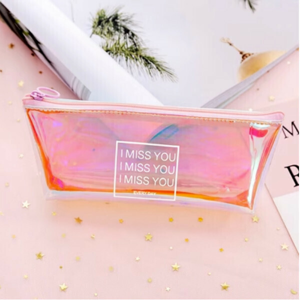 Colorful inverted trapezoidal pencil case (inverted T laser pink IMISSYOU)
