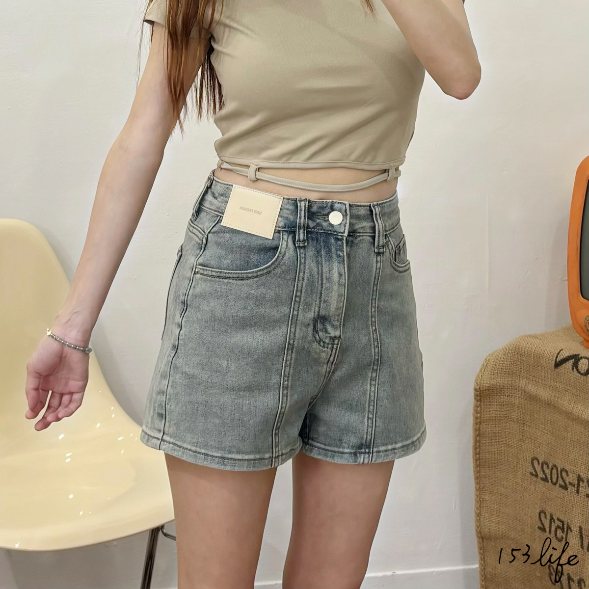 |現貨|百搭單扣霧面皮標高腰牛仔短褲(S-L)