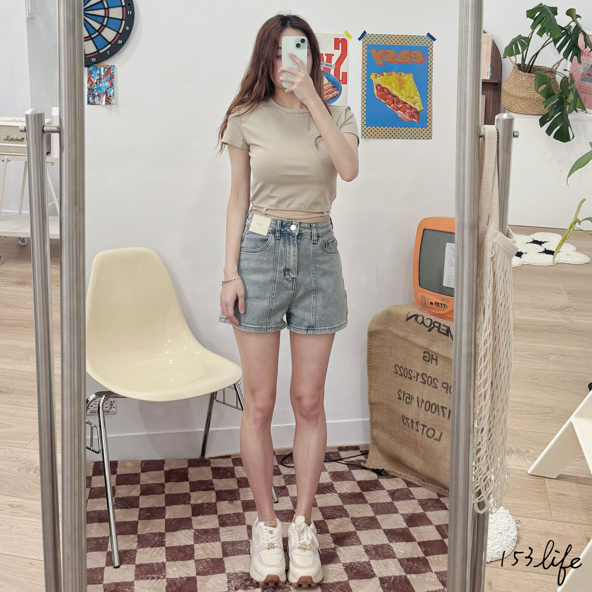 |現貨|百搭單扣霧面皮標高腰牛仔短褲(S-L)