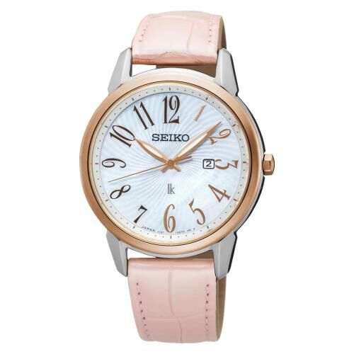 【SEIKO 精工】LUKIA璀璨奢華系列 SUT300J1 光動能 夜光 珍珠貝錶盤 鱷魚皮錶帶 帶日期 防水100米 手錶 女錶-