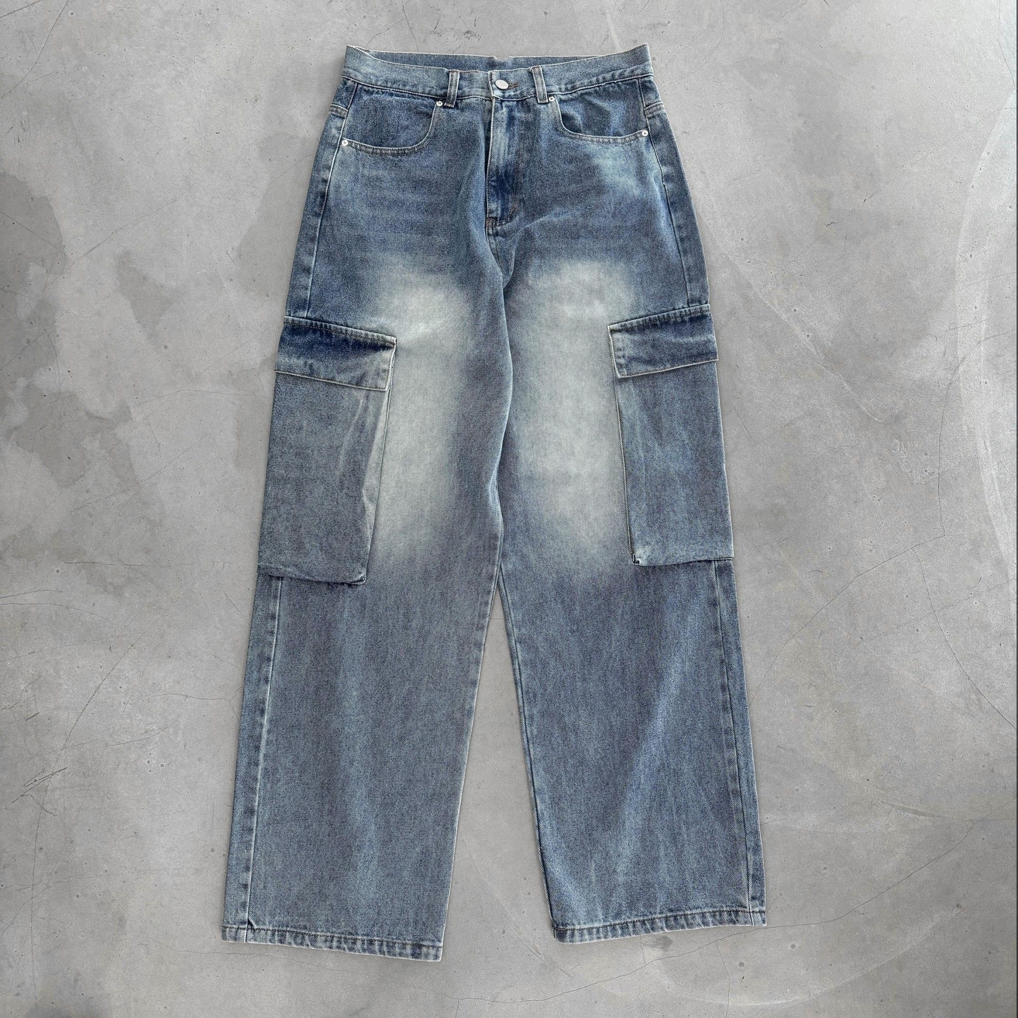 T+CC 重磅水洗口袋牛仔寬版落地褲 68789