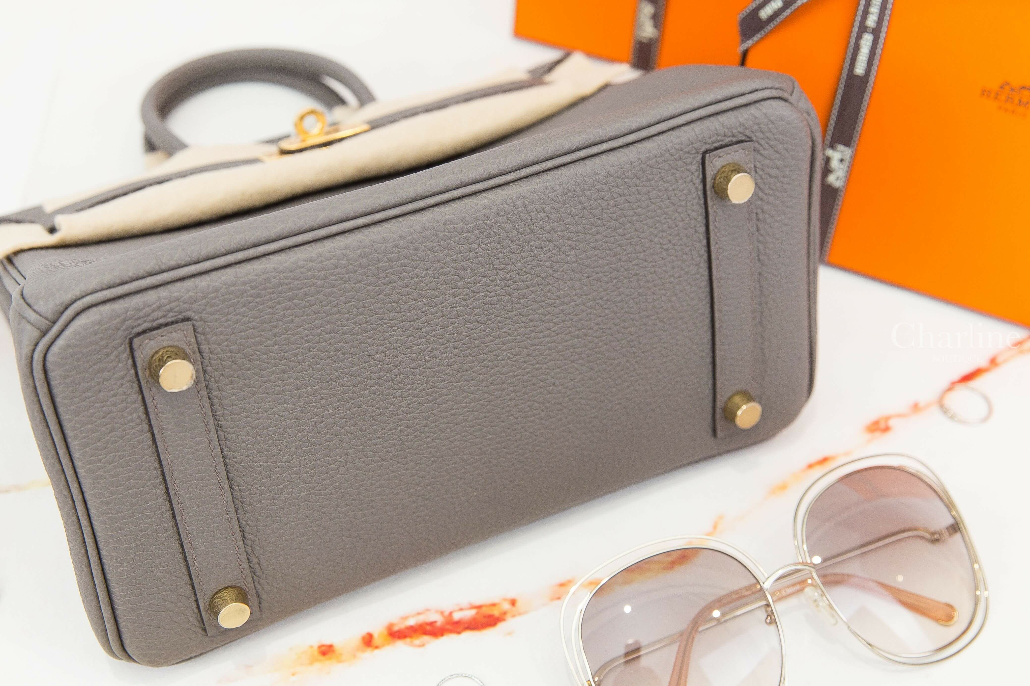 Hermès Birkin 25cm 8F Etain Togo B刻錫器灰金釦鉑金包-Charline Boutique 精品代購