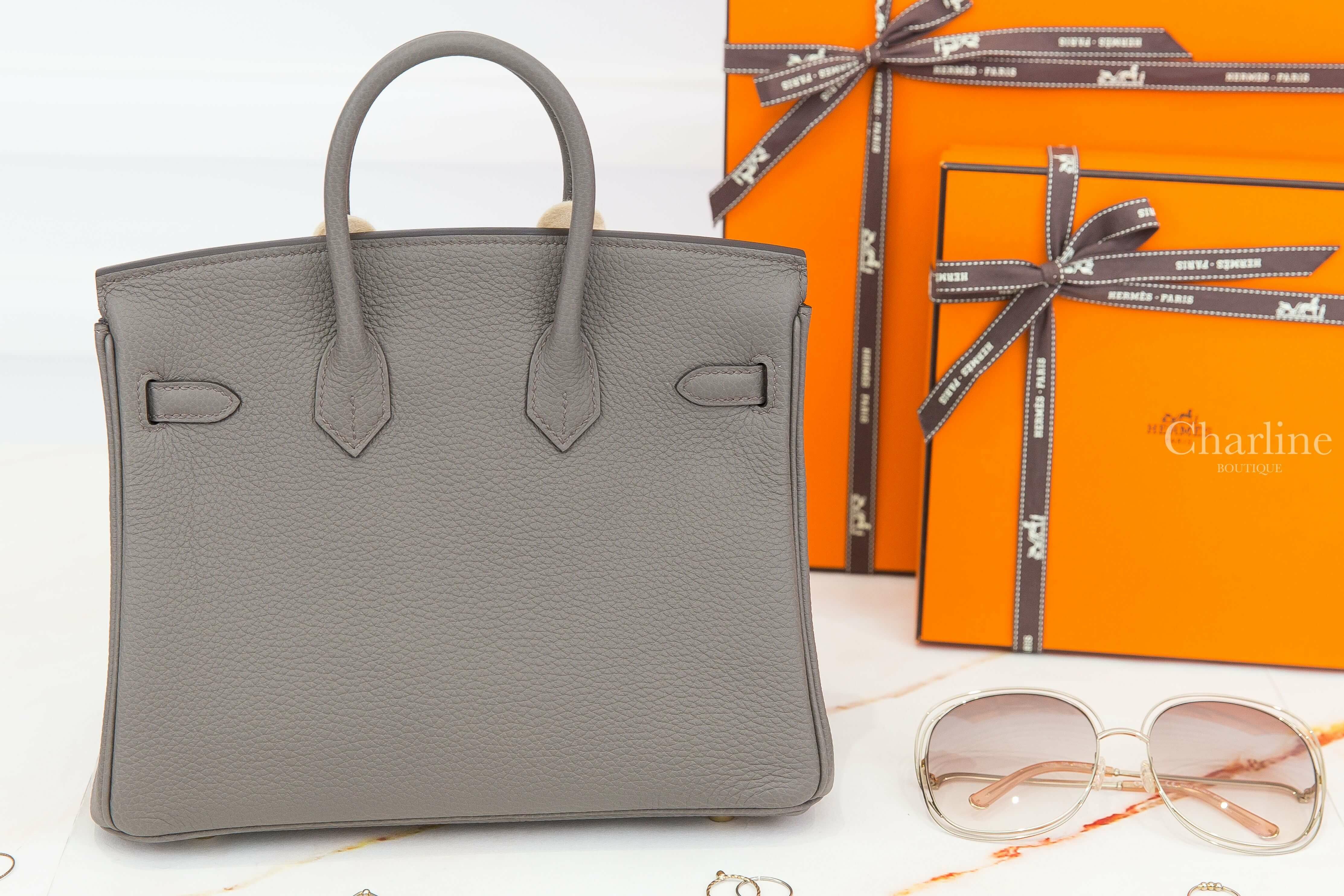 Hermès Birkin 25cm 8F Etain Togo B刻錫器灰金釦鉑金包-Charline Boutique 精品代購