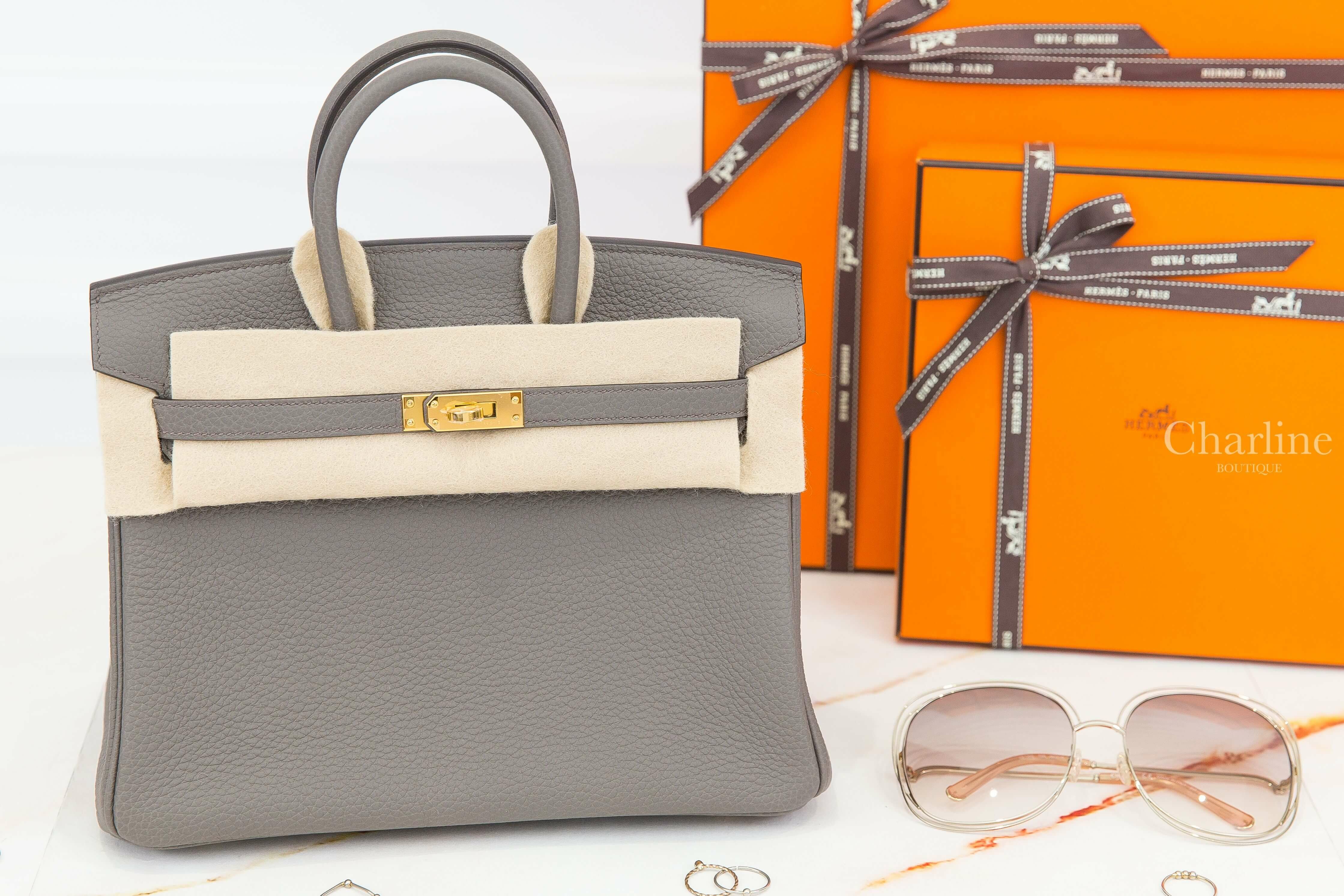 Hermès Birkin 25cm 8F Etain Togo B刻錫器灰金釦鉑金包-Charline Boutique 精品代購