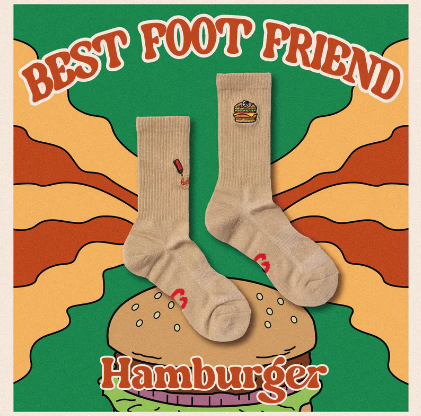 Best Foot Friend BFF 漢堡 刺繡 長襪 咖啡色