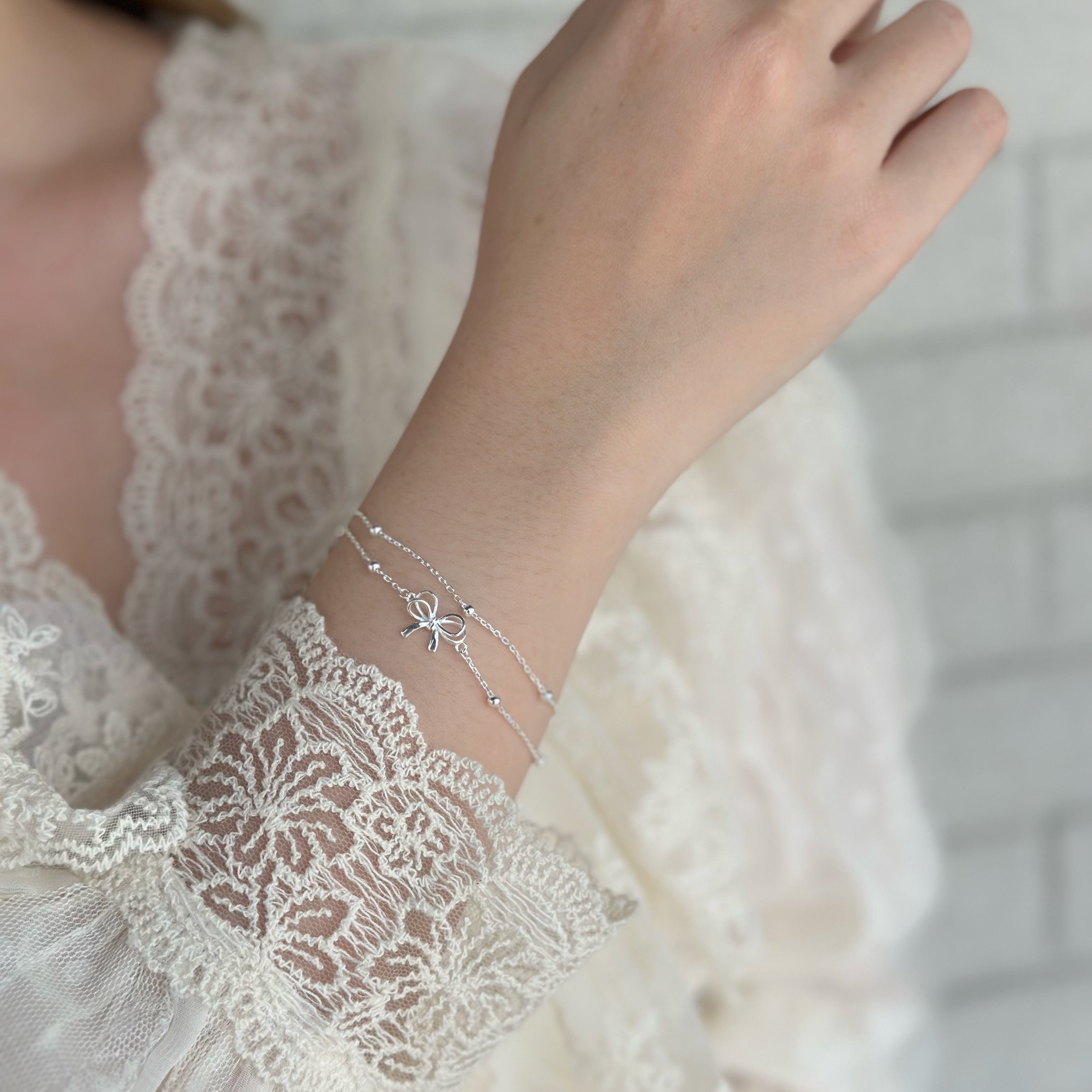 U29蝴蝶結雙層純銀手鍊