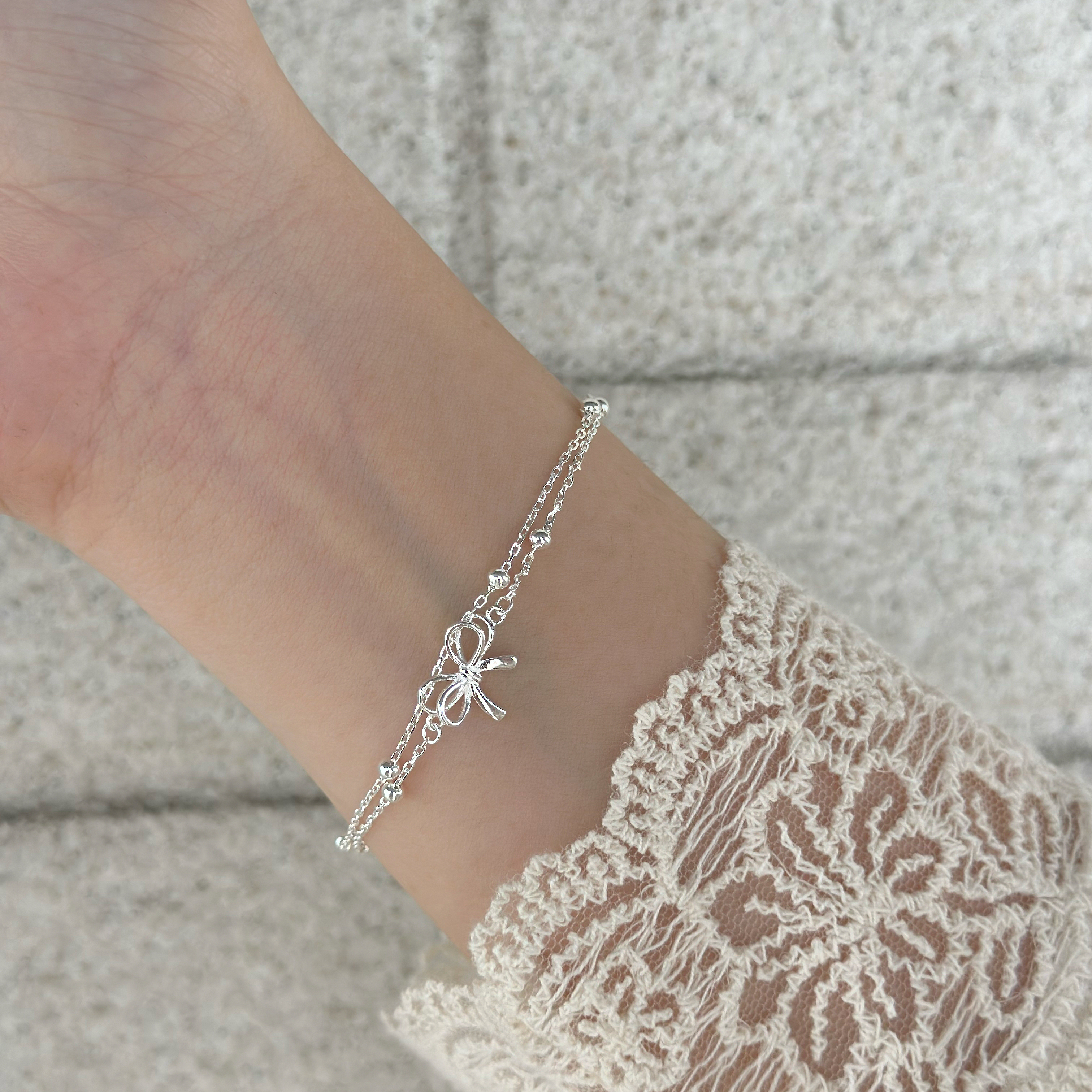 U29蝴蝶結雙層純銀手鍊