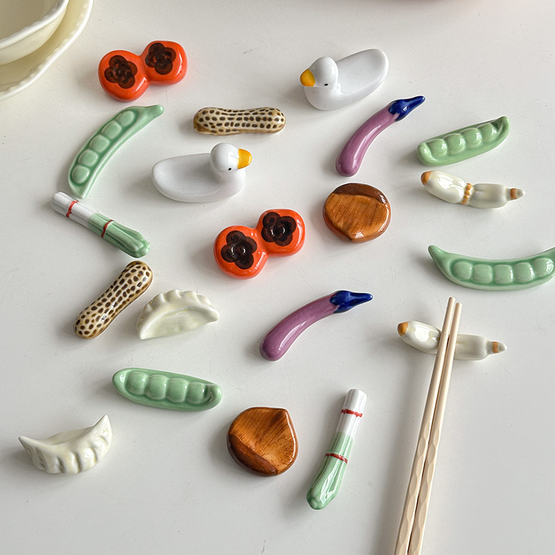 《4312》日式可愛蔬菜小吃陶瓷筷架(兩入一組)