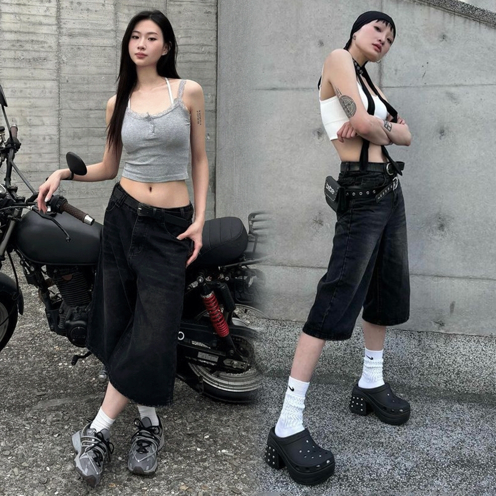 貓鬚直筒七分牛仔褲