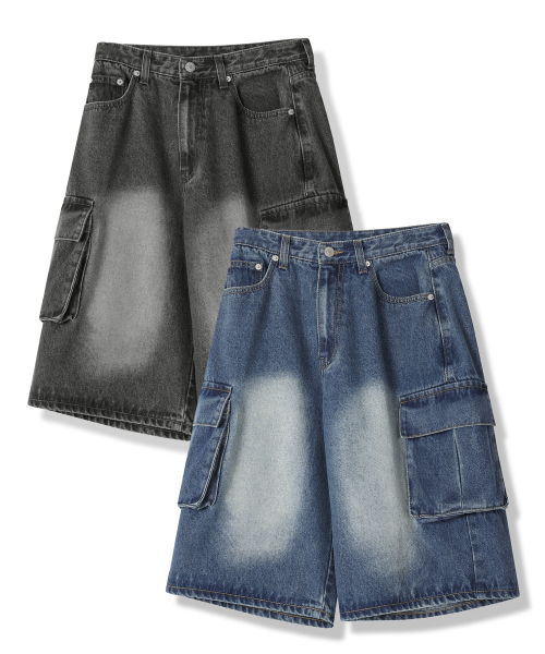 (現貨) [5分褲] AVANDRESS - Wide Cargo Half Denim Pants (BLUE)