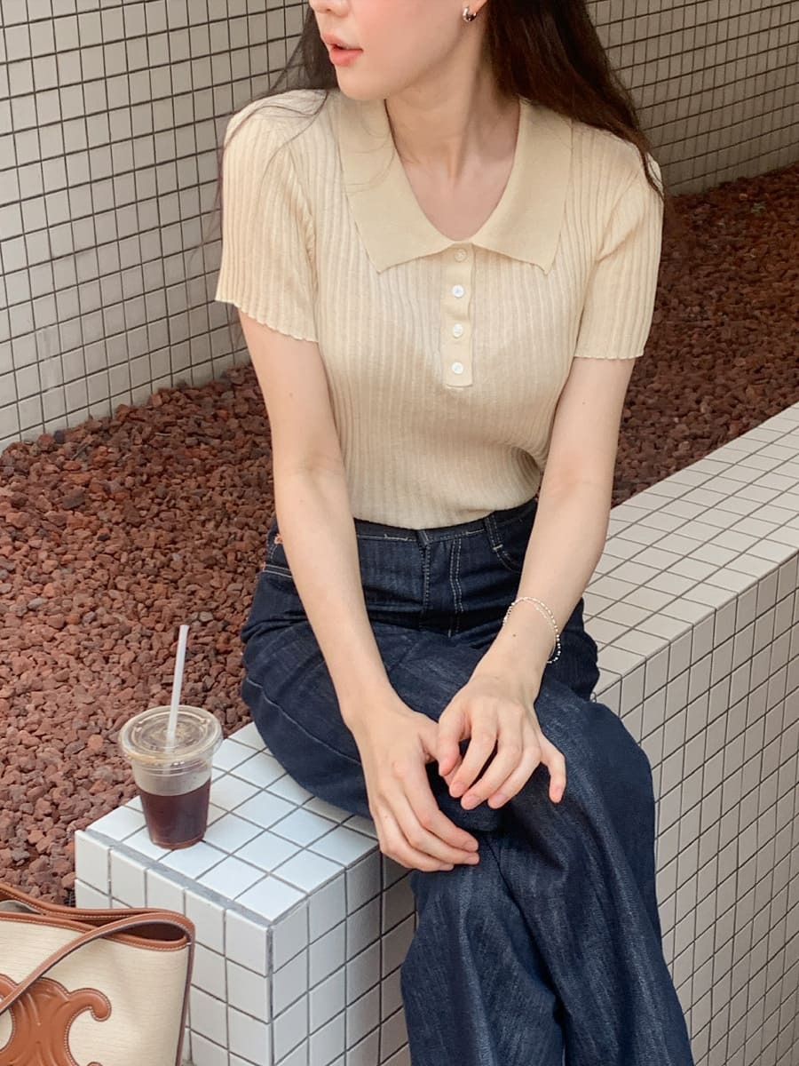 韓國Cherrykoko授權 清新色調壓紋翻領半排釦上衣【MADE, CRKO】系列