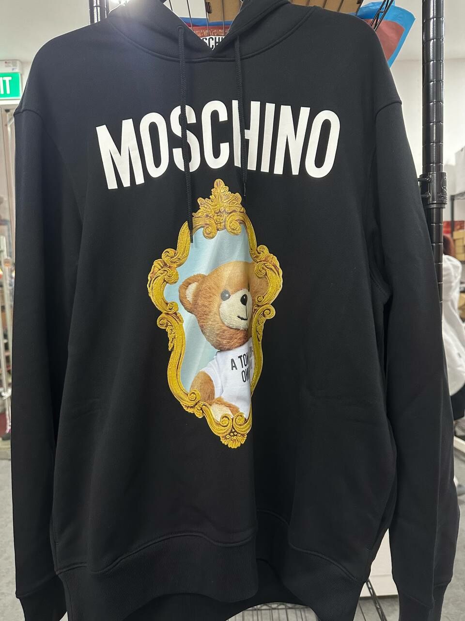 [S] MOSCHINO BEAR COTTON HOODIE SWEATSHIRT,BLACK, DV7125428755542222 (SM861)