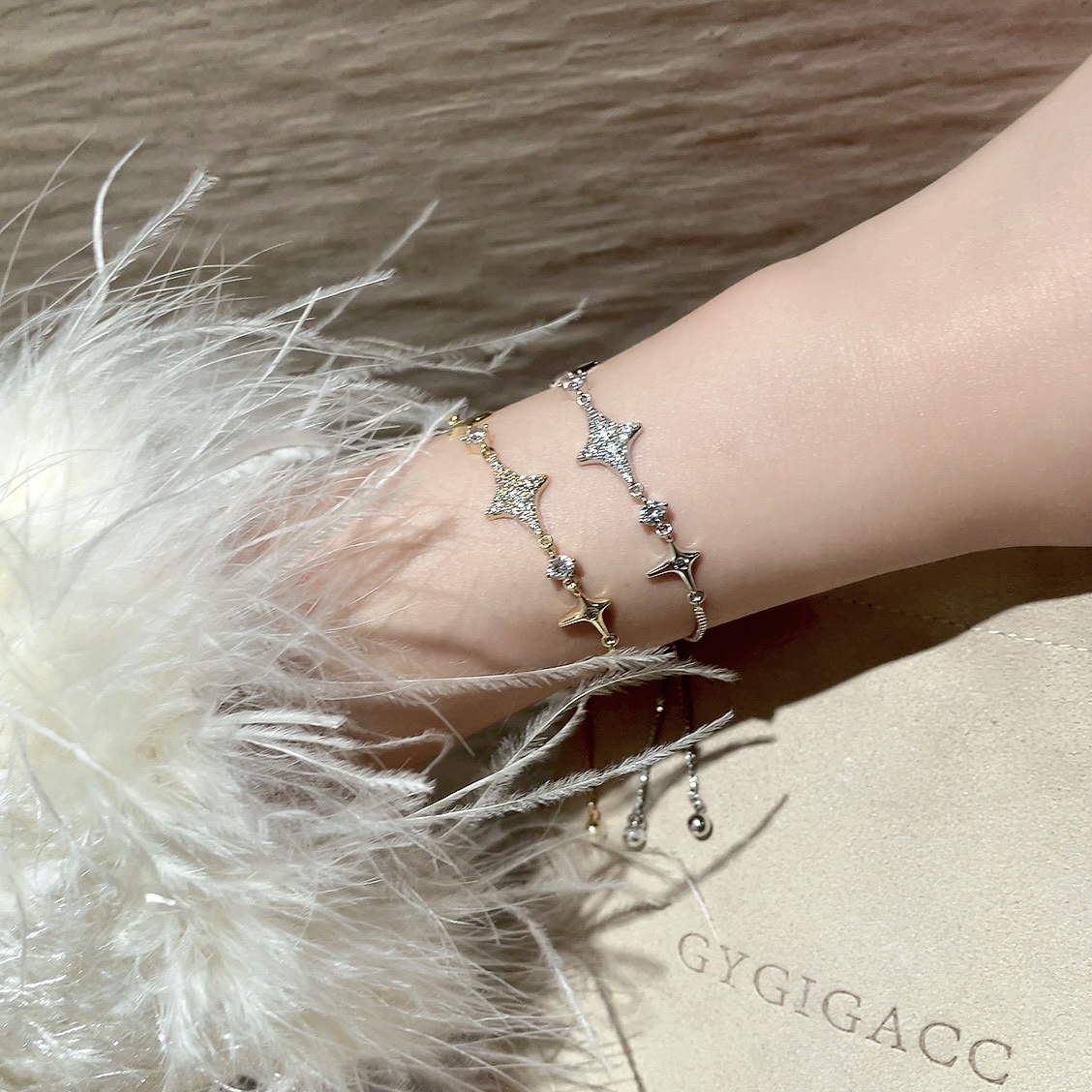 shine四芒星浪漫滿鑽抽拉可調手鍊
