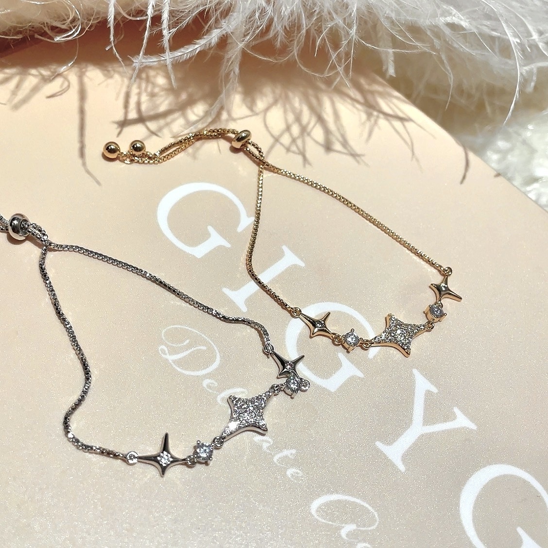 shine四芒星浪漫滿鑽抽拉可調手鍊