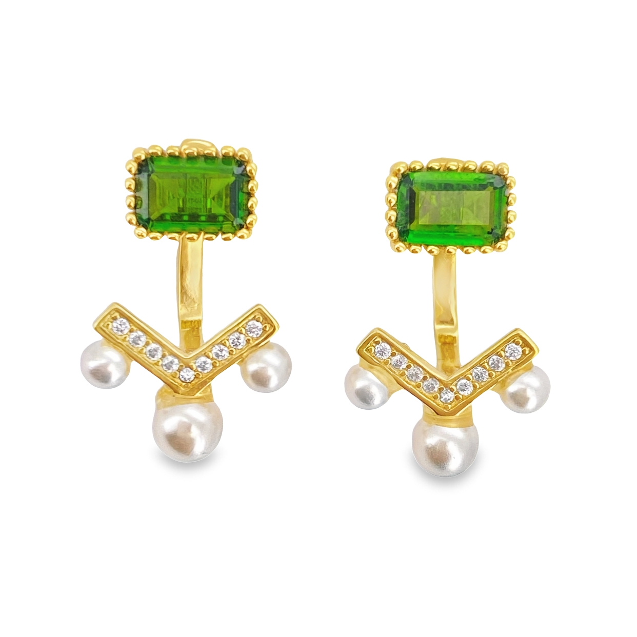 T101透輝石珍珠金色耳釘