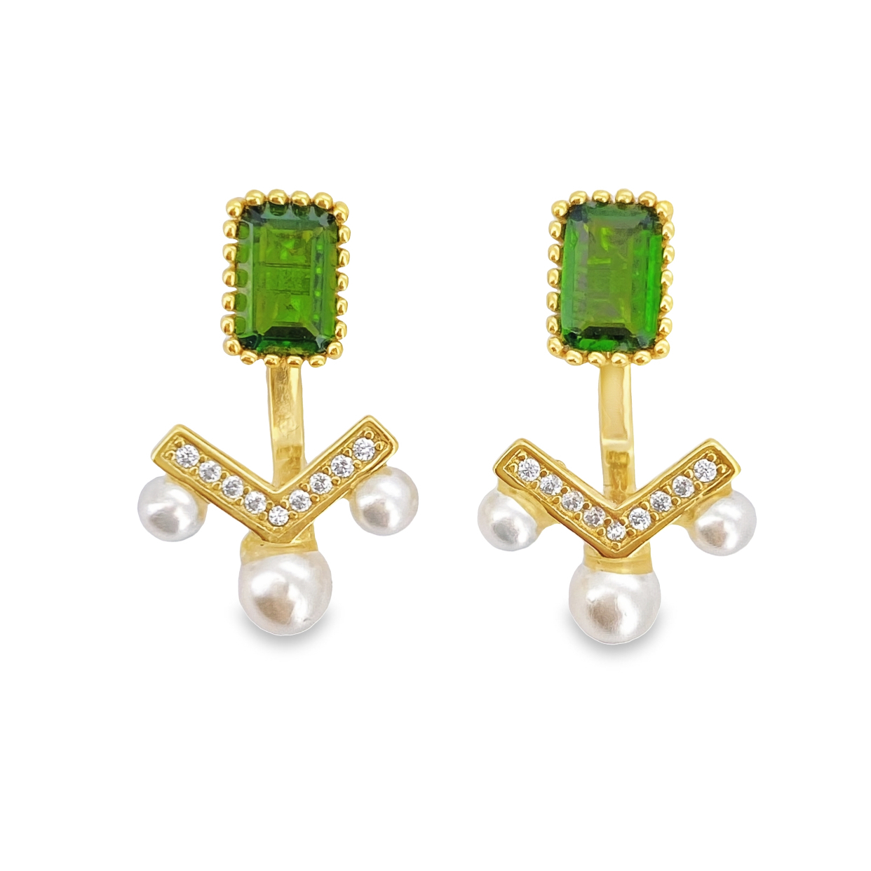 T101透輝石珍珠金色耳釘