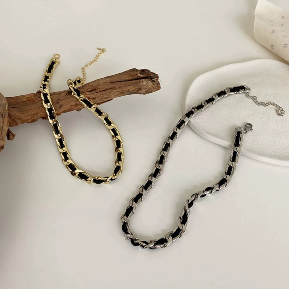 小香風皮穿鍊 金銀choker