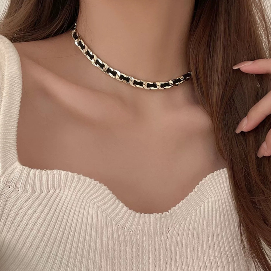 小香風皮穿鍊 金銀choker