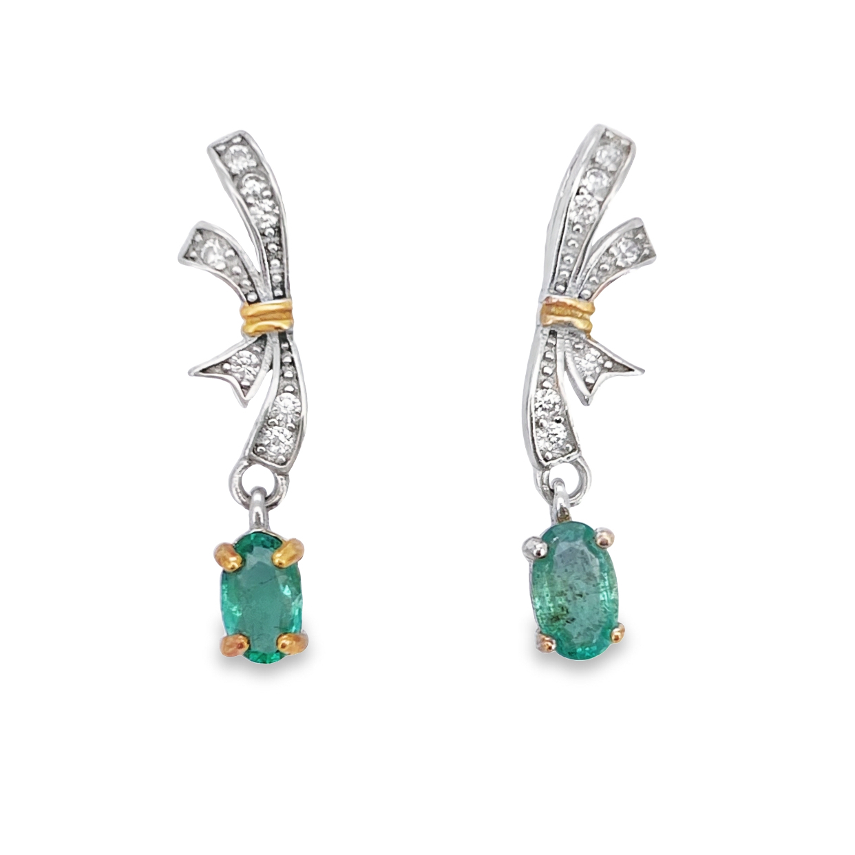 T107祖母綠蝴蝶結耳環