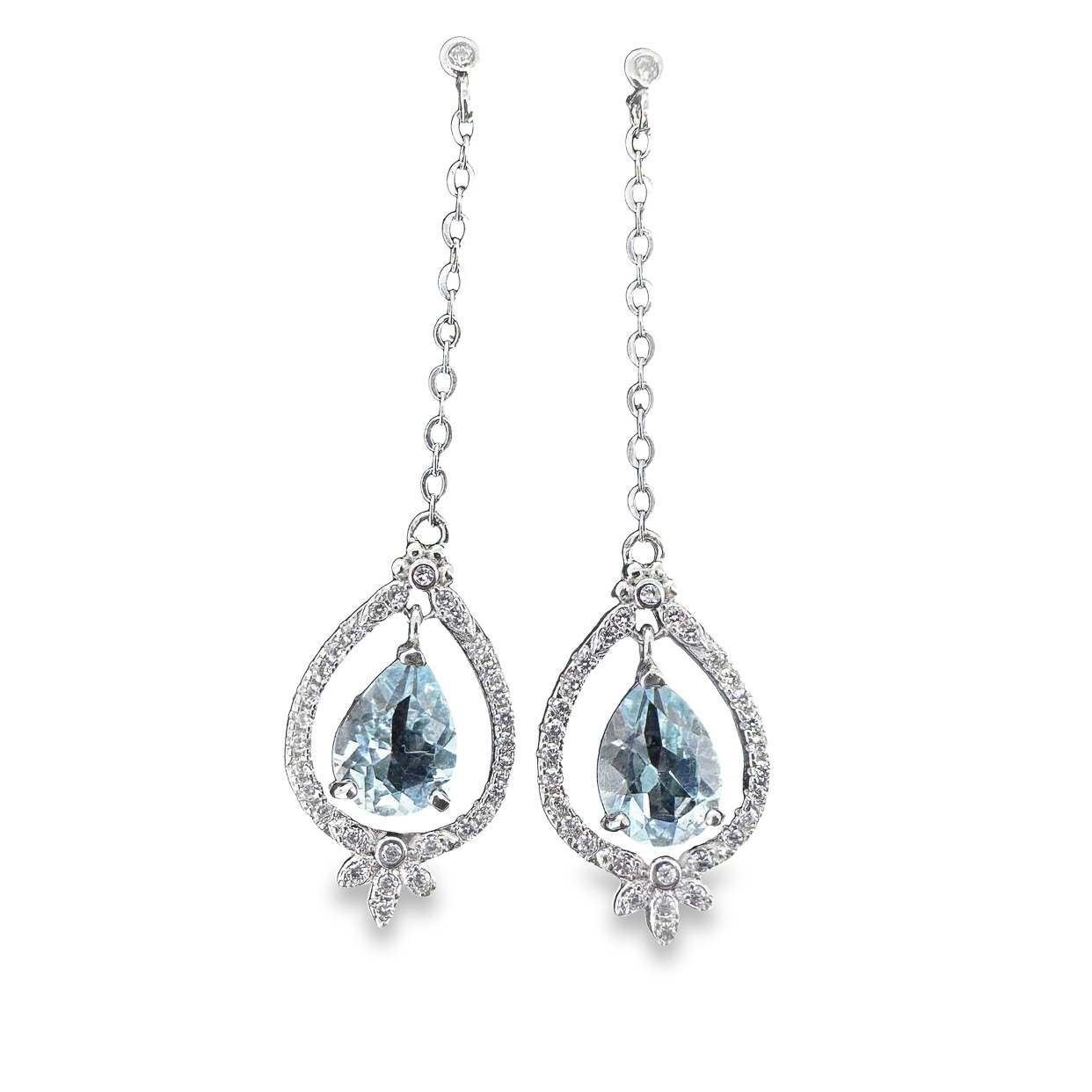 T18海水藍寶石鋯石水滴耳環