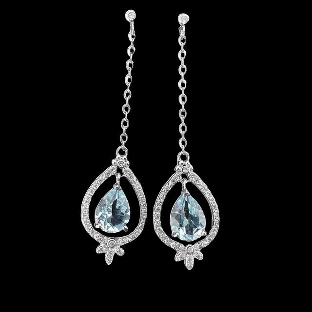 T18海水藍寶石鋯石水滴耳環