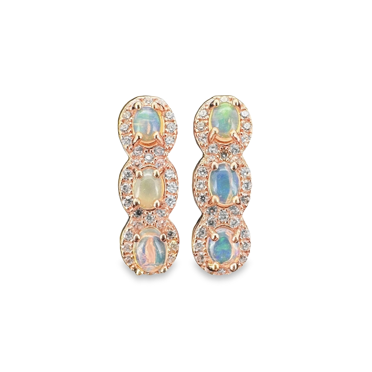 T1蛋白石玫瑰金滿鋯耳環