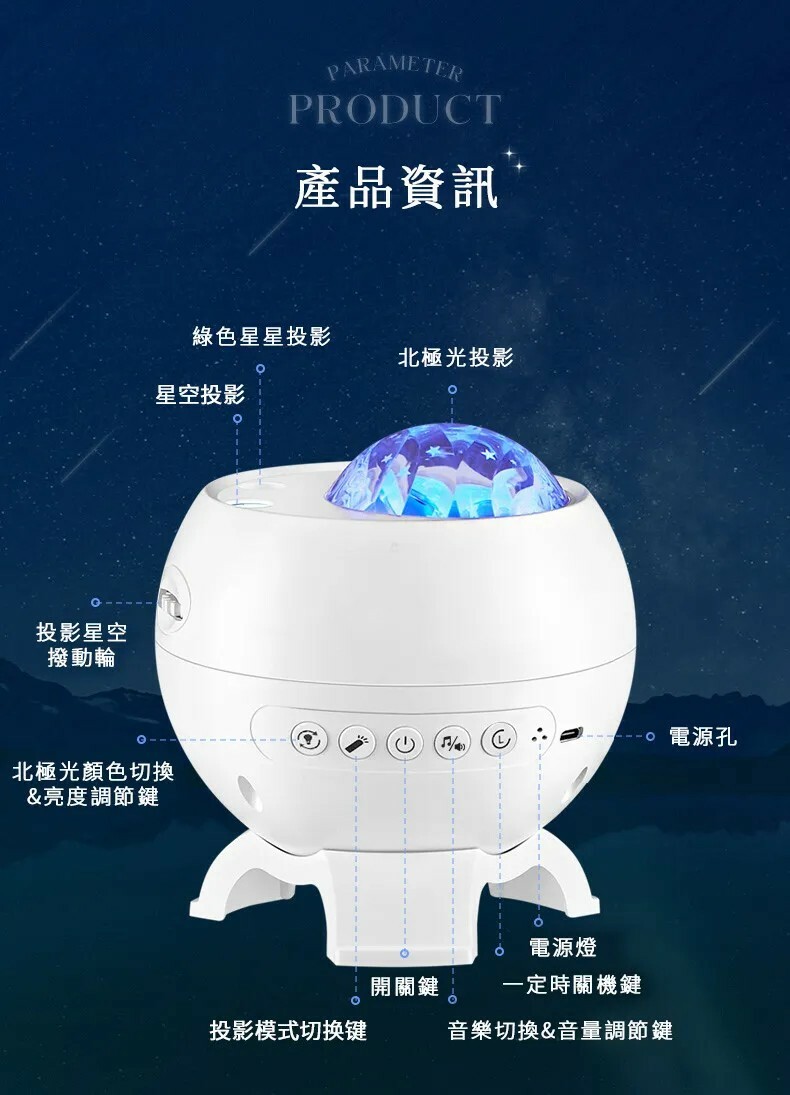 <限時免運>無敵北極光美景 藍芽睡眠音樂 星空氣氛投影燈