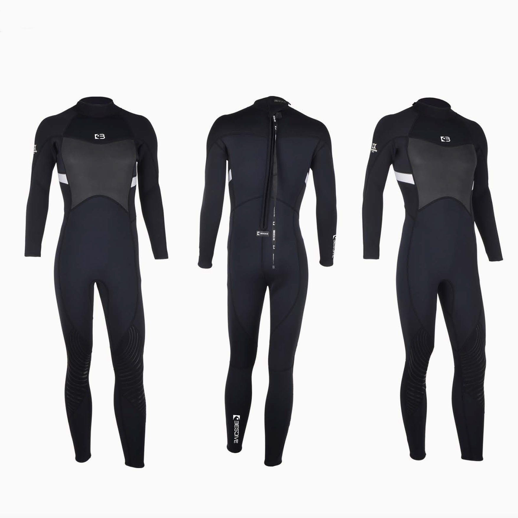 ▲現貨-Bestdive 男款 3mm 黑白系列 連身防寒衣-經典黑+白線條 2026