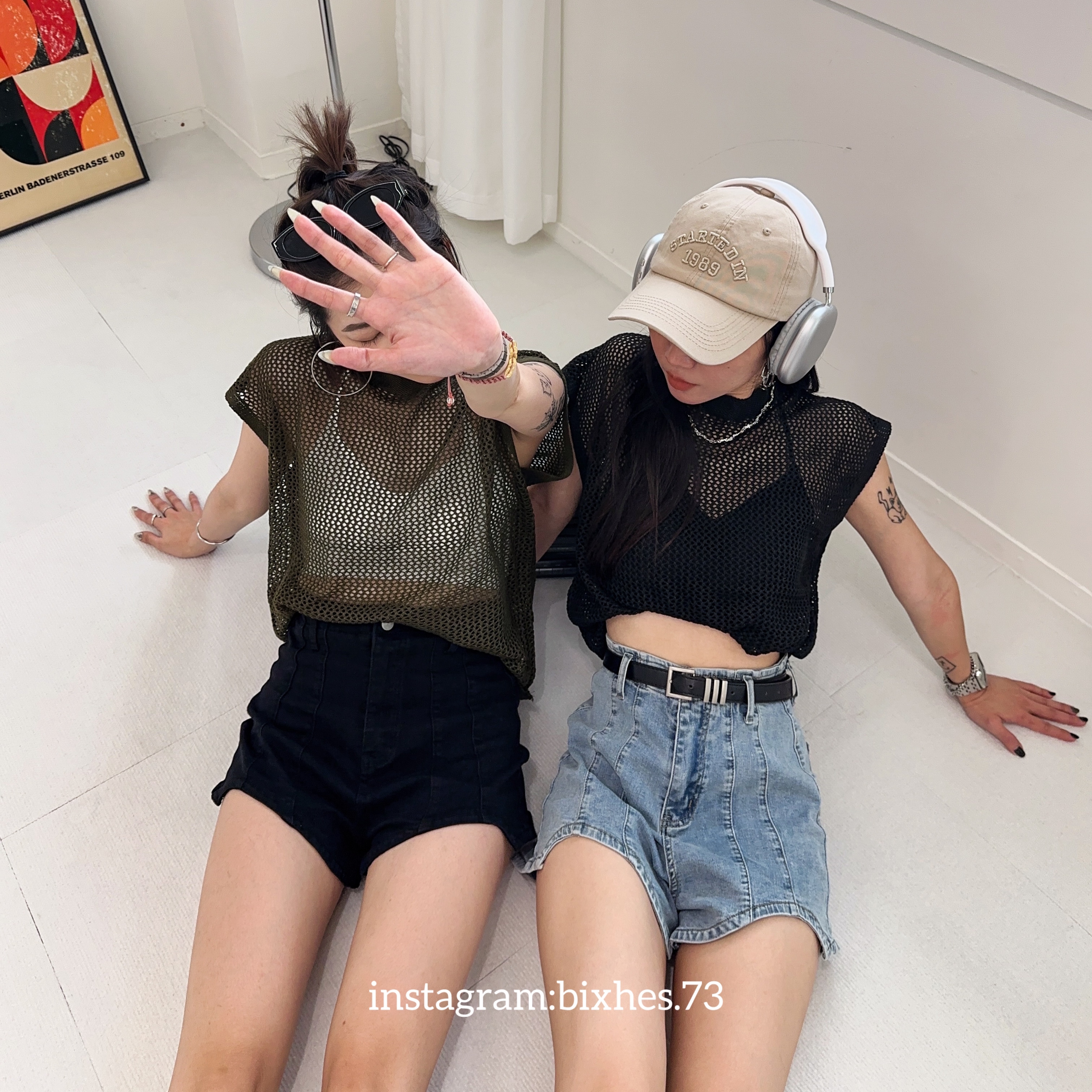 歐美高腰車線牛仔短褲(E00088)