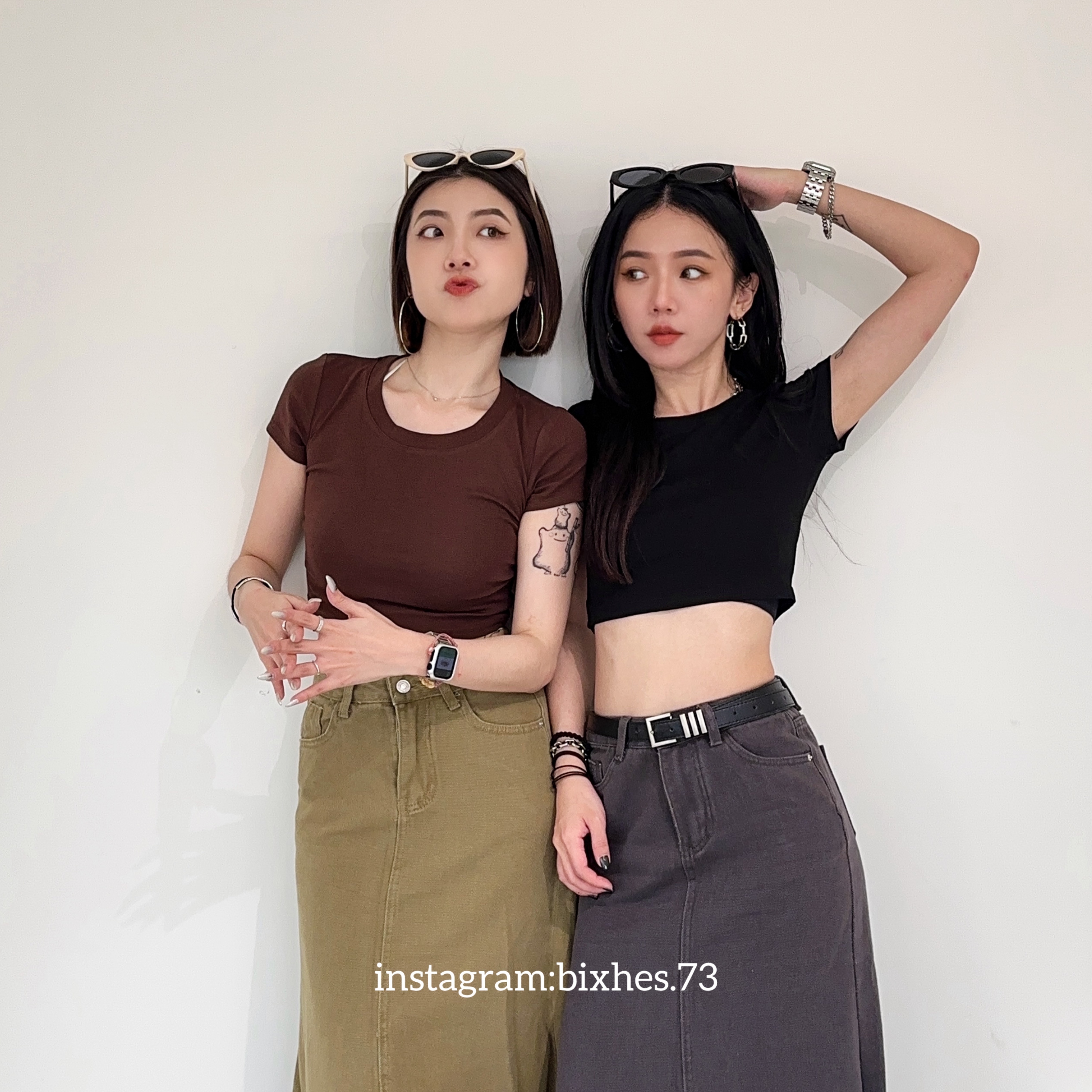 必包色！歐美正肩素面短版T(A00072)