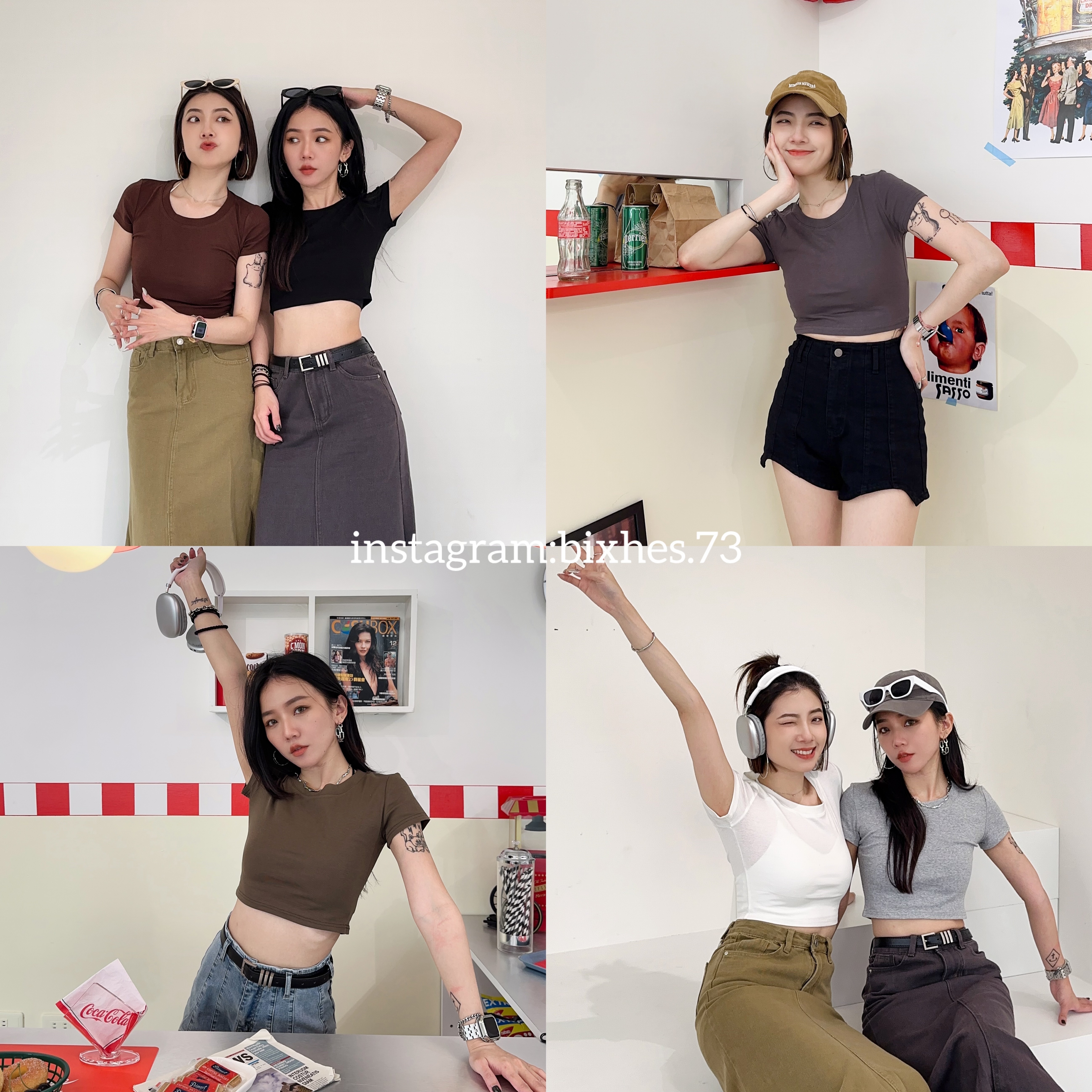 必包色！歐美正肩素面短版T(A00072)