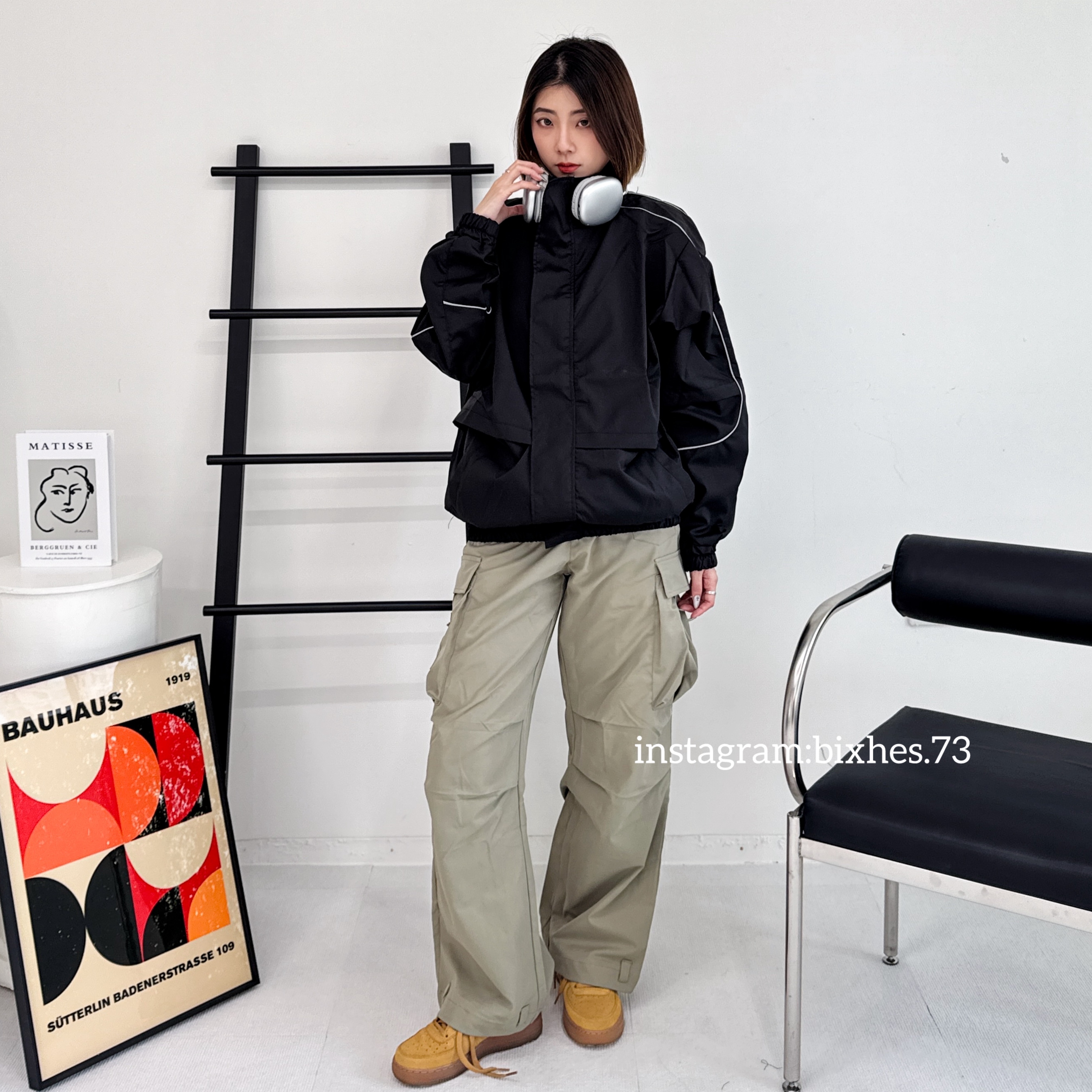 立領線條寬鬆外套(F00039)