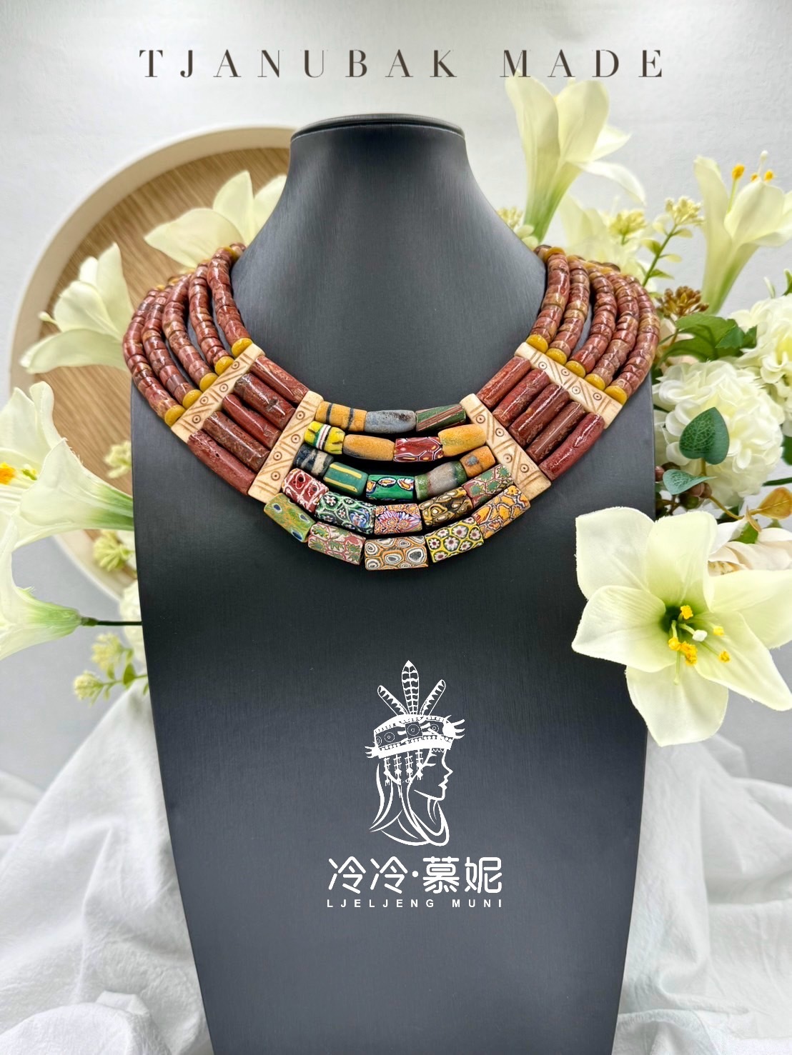 W-No.14貿易古珠五排複串短鍊58cm