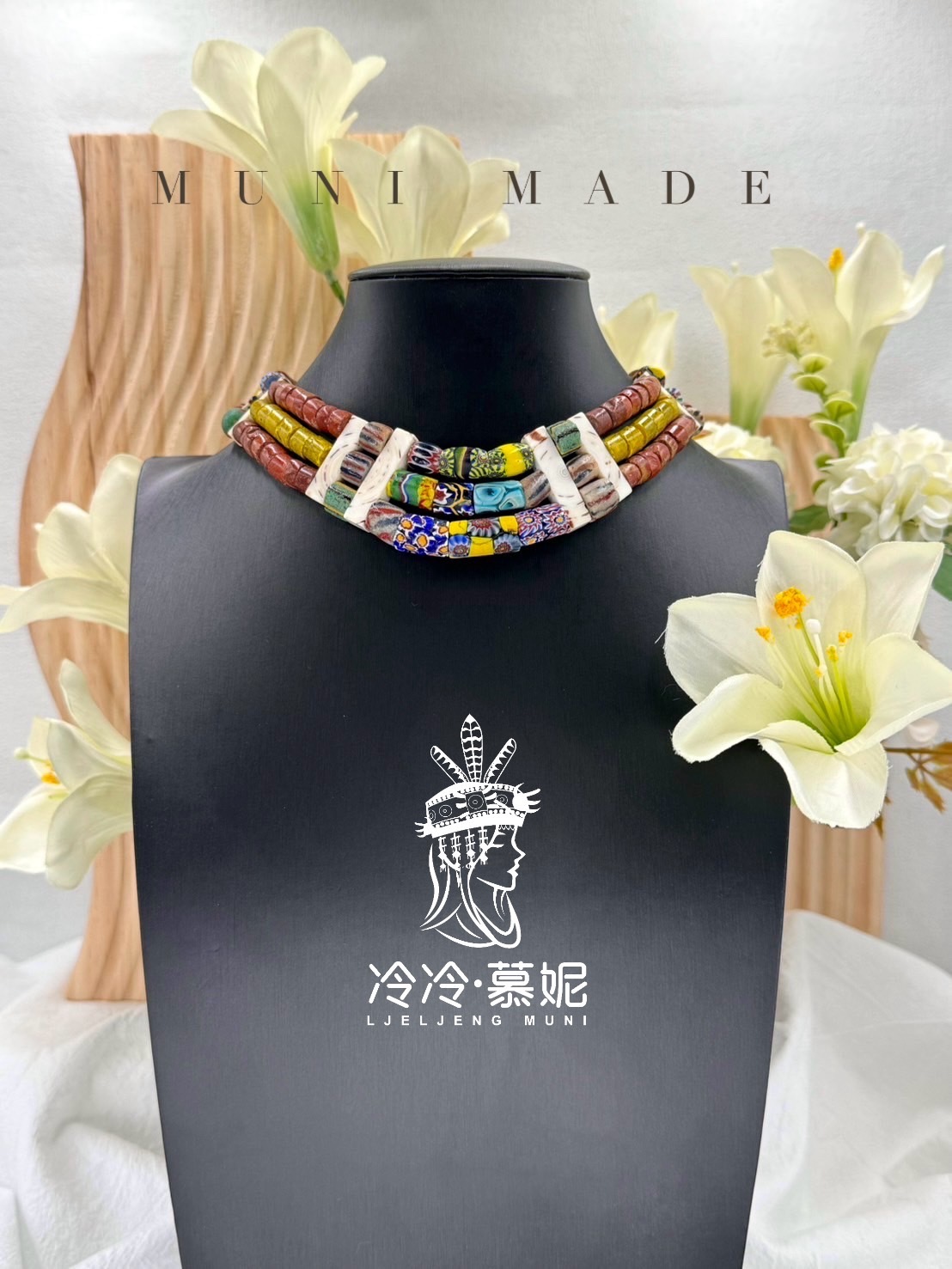 Muni-No.06貿易古珠三排頸鍊38cm