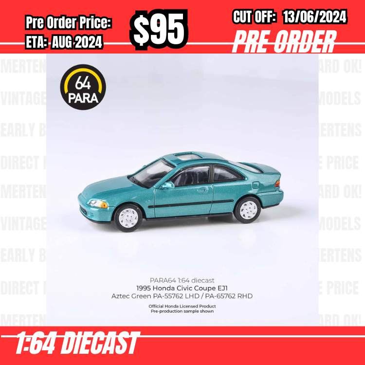 PO-$95  * Para64 * 1:64 Honda Civic EG Coupe EJ1 Green RHD [OD09/06]