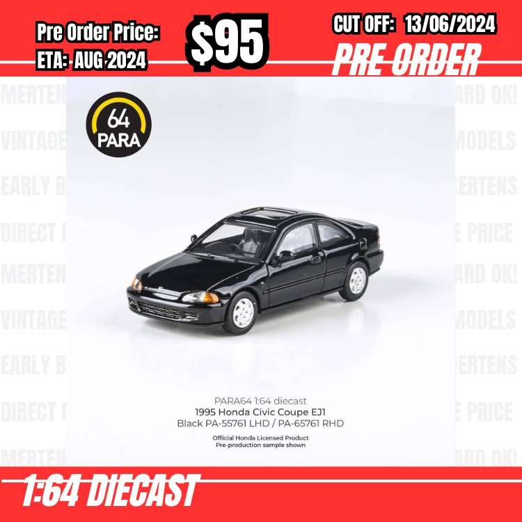 PO-$95  * Para64 * 1:64 Honda Civic EG Coupe EJ1 Black RHD [OD09/06]