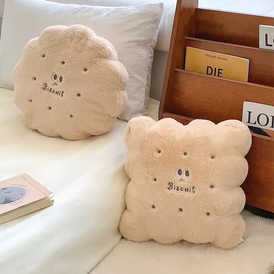 《4319》奶油表情方圓形餅乾兩用靠枕